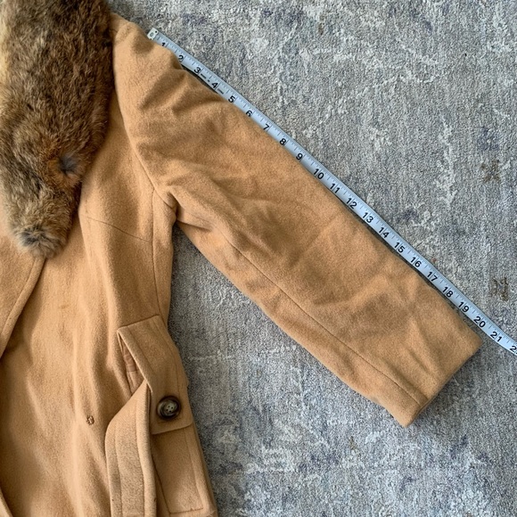Vintage Wool Coat Fur Collar Belted Jacket Fur Collar Size S - Picture 11 of 13